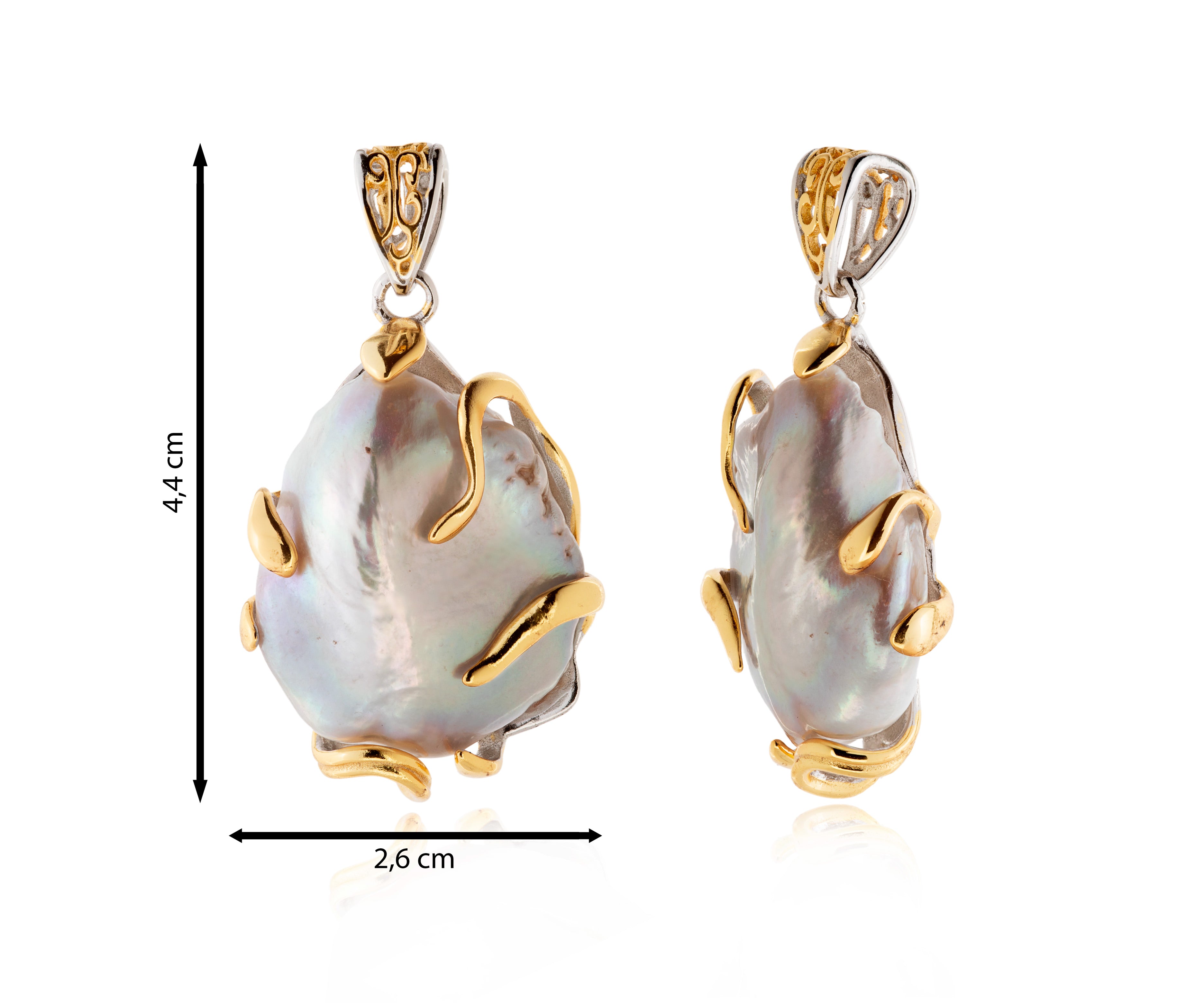 Molten Pearl pendant with baroque pearl and gold details