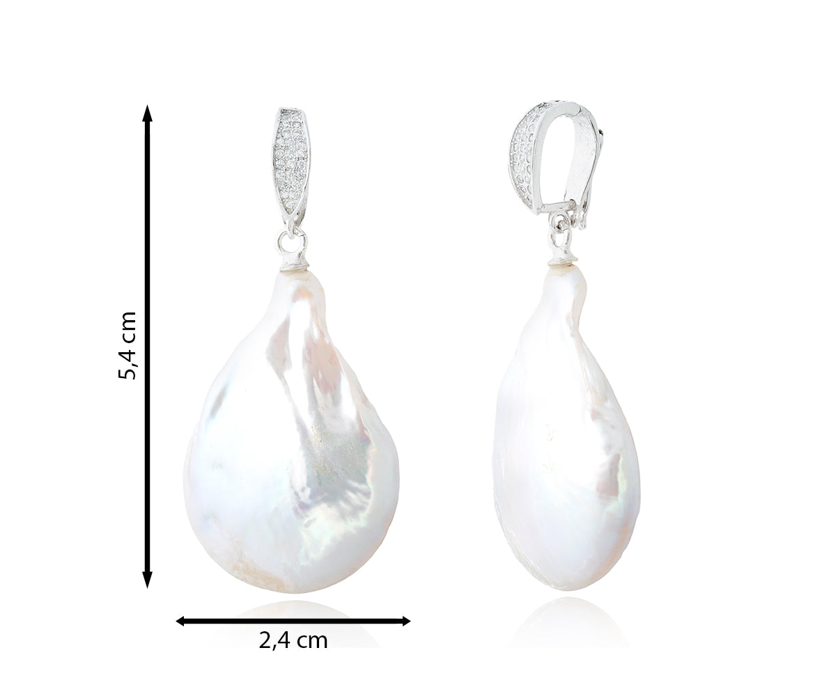 Long Pearl Silver pendant with elongated baroque pearl and silver zirconia bail