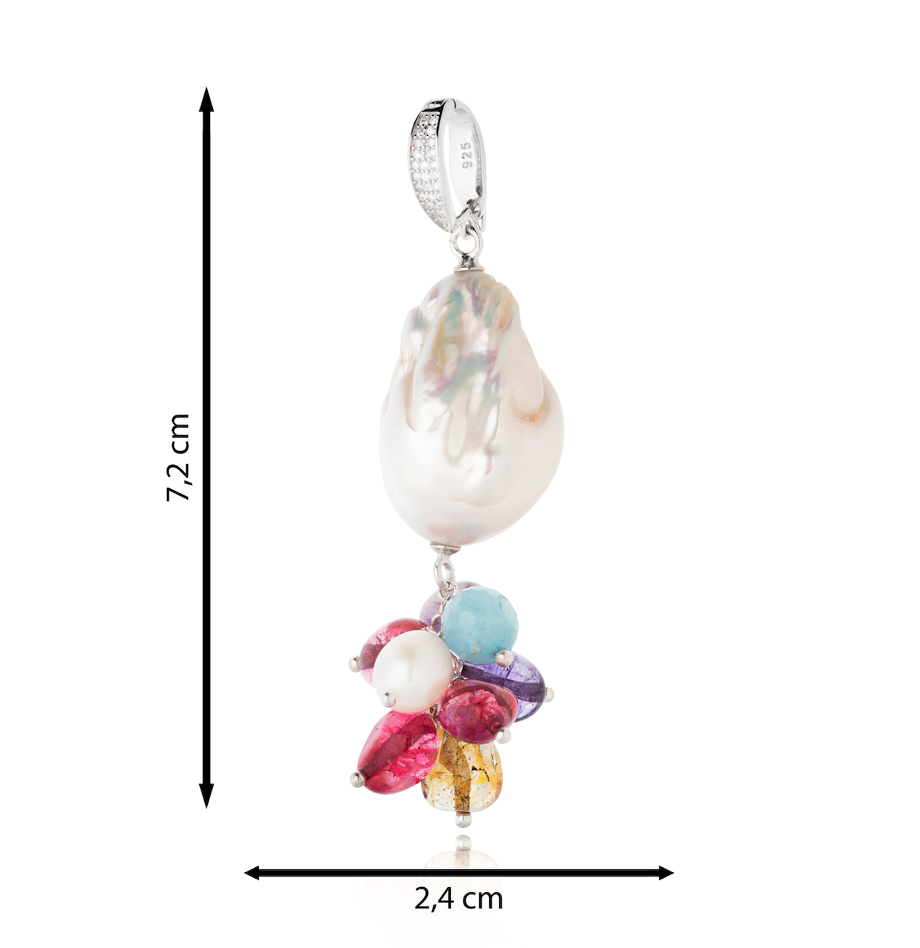 Kaia Bloom pendant with baroque pearl, colorful stones and zirconia clasp