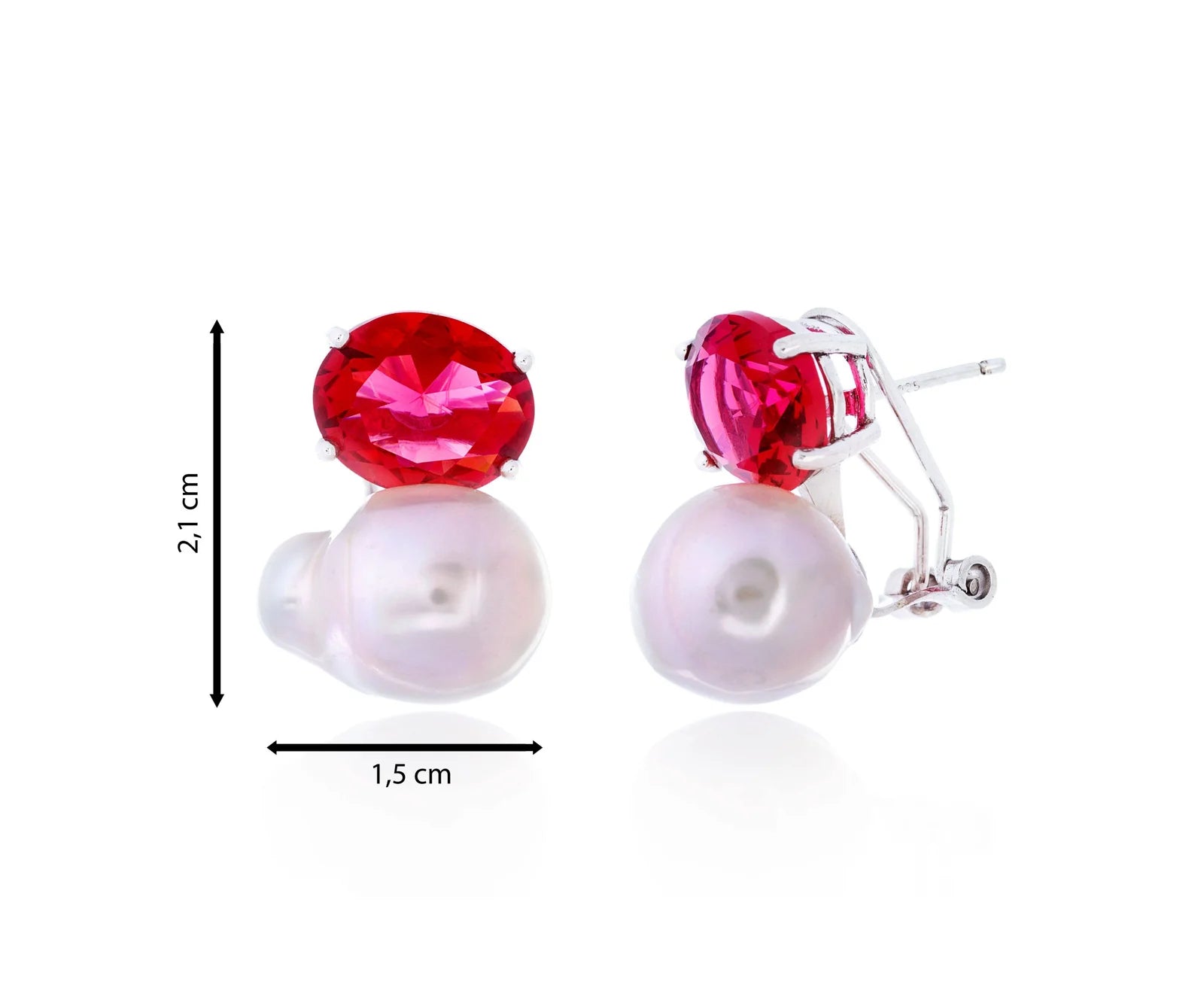 Pendiente de perla barroca con circonita roja.