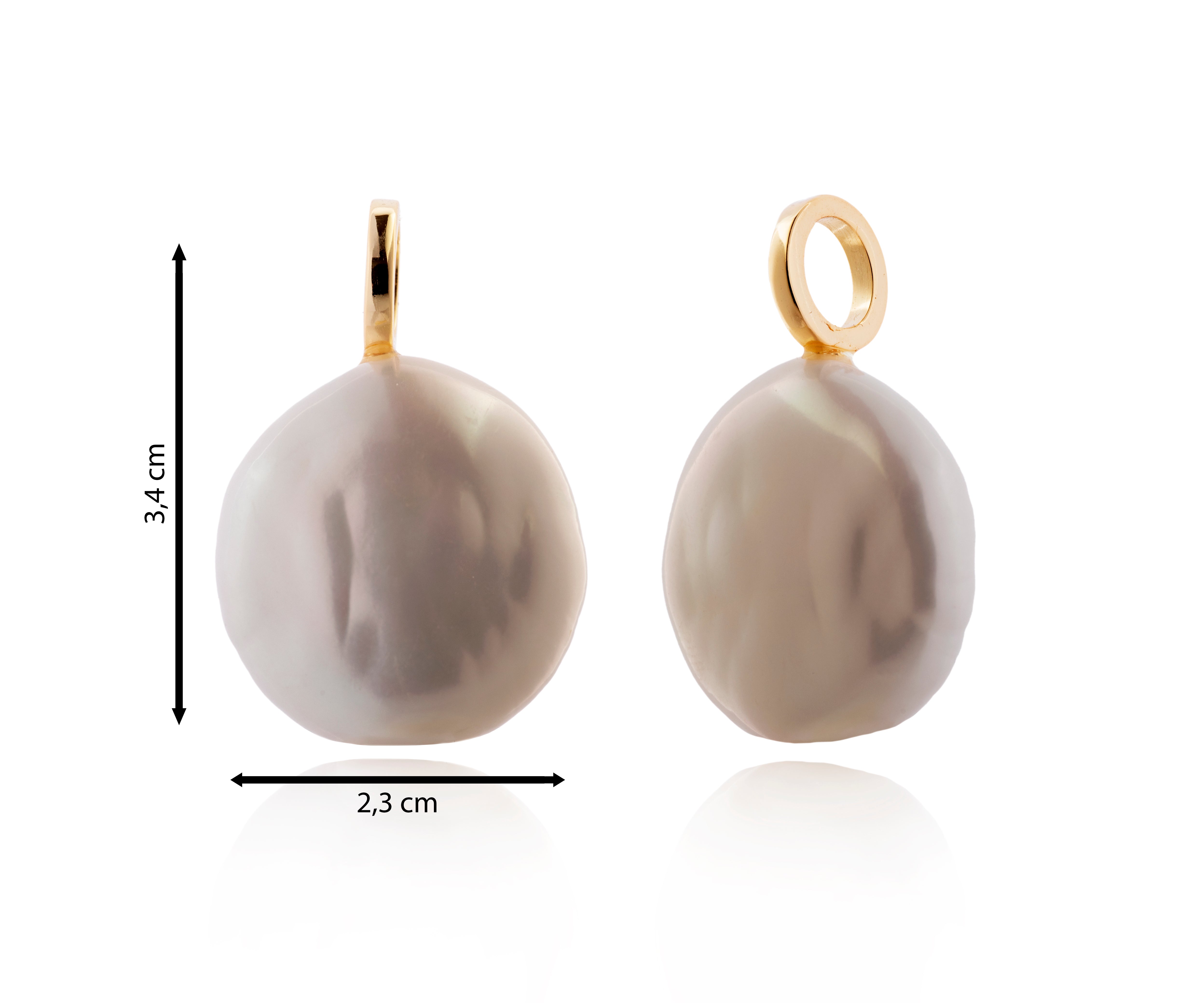Moon Coin pendant with baroque pearl and gold bail