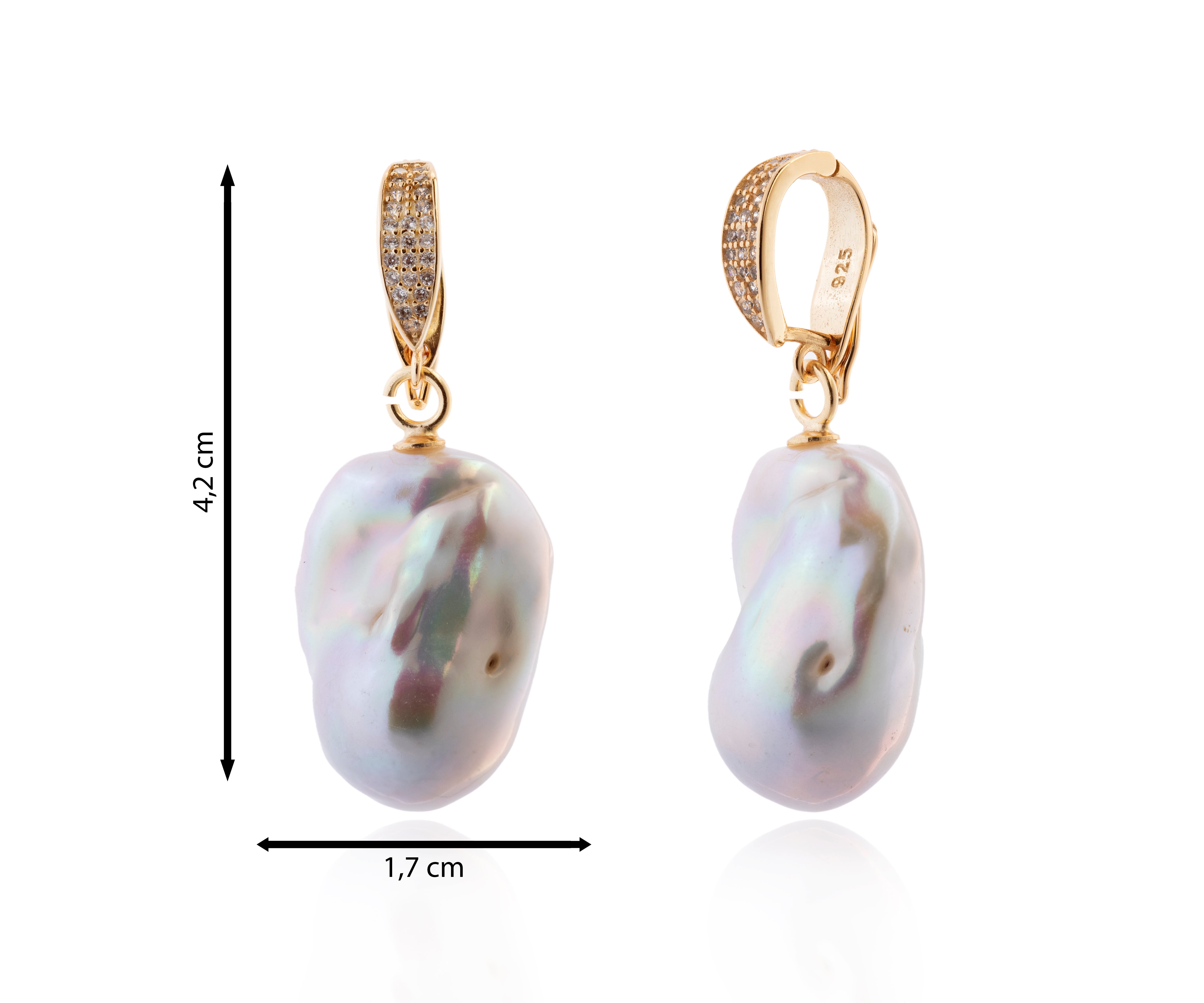 Iridescent Drop Gold pendant with iridescent baroque pearl and gold pavé bail