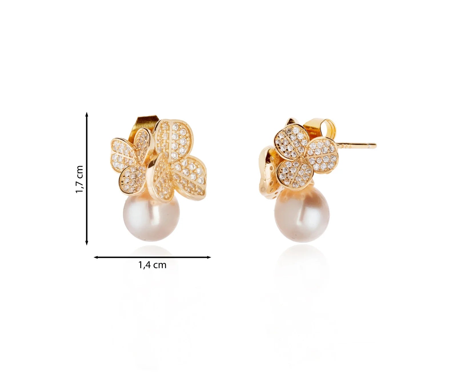 Pendiente floral con circonitas y perla cultivada.