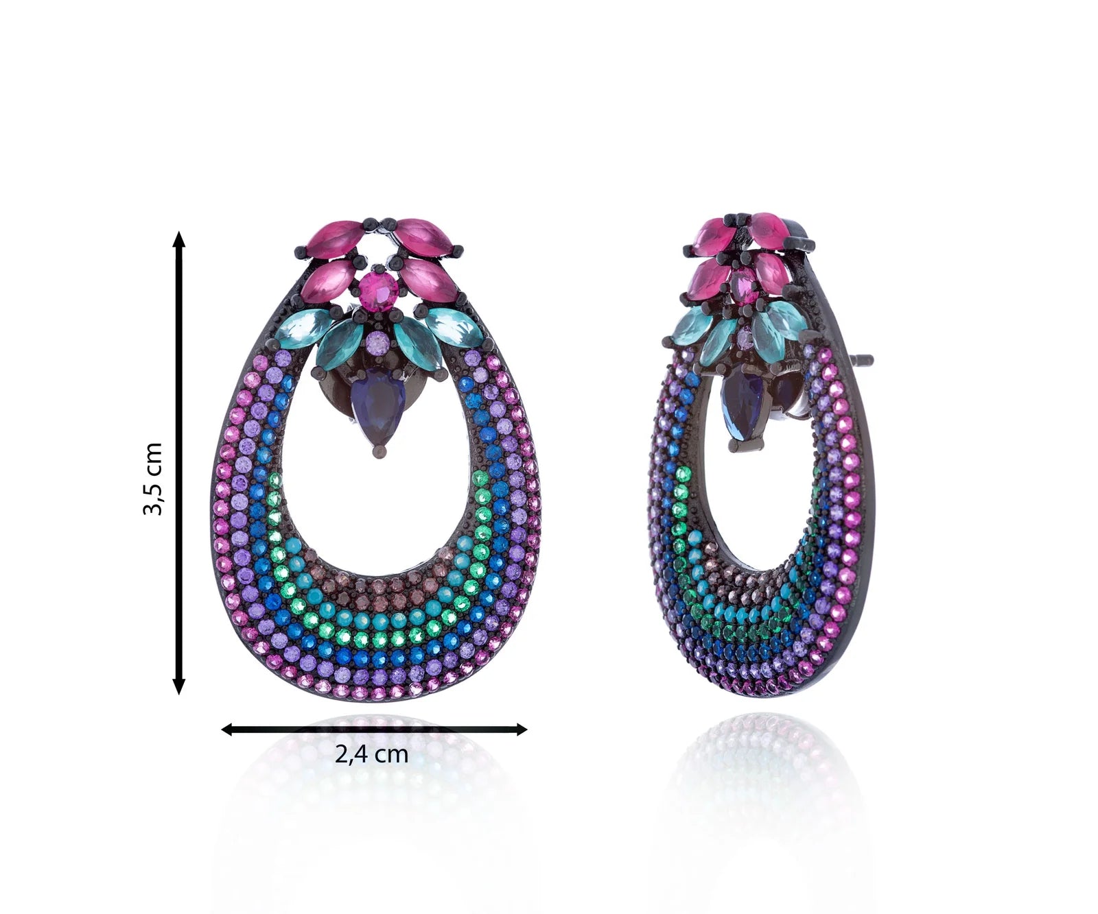 Pendiente de circonitas multicolor con plata negra.