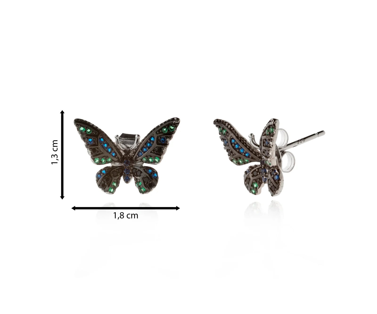 Pendiente de mariposa en plata negra con circonitas.